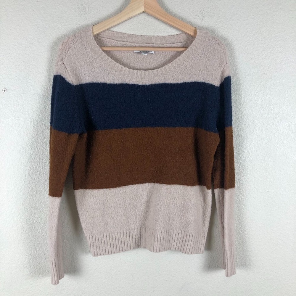 American Eagle Colorblock Sweater Womens S Tan Neutral Cozy Soft Knit Layering